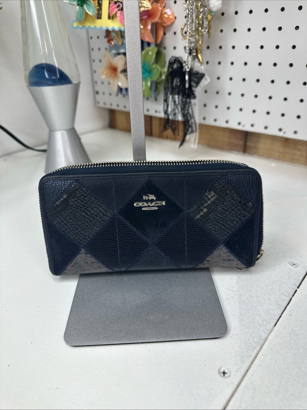 Coach Blue Leather Patchwork Zip-Around Wallet